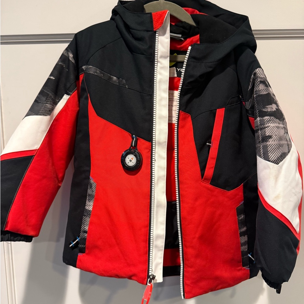 Obermeyer Kids Red, Black & White Hooded Puffer Jacket